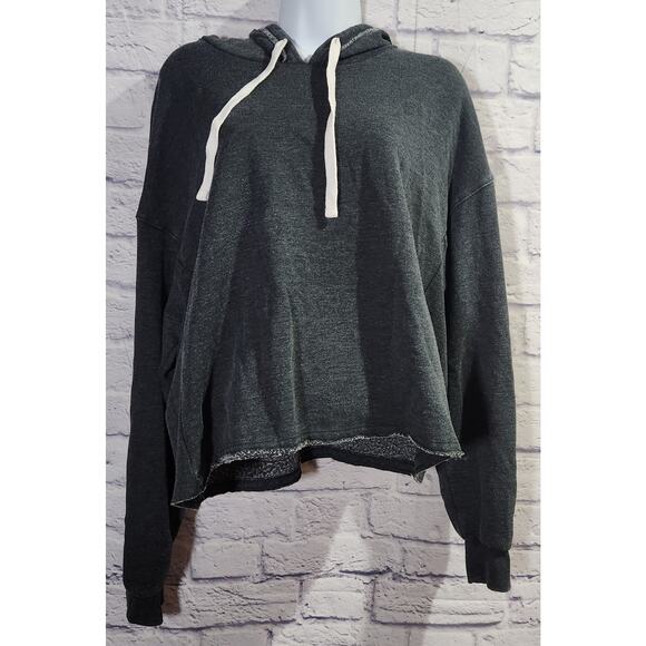 Colsie Gray Cropped Frayed Hem Hoodie Top XL Lightweight Long Sleeves Soft - Picture 1 of 6